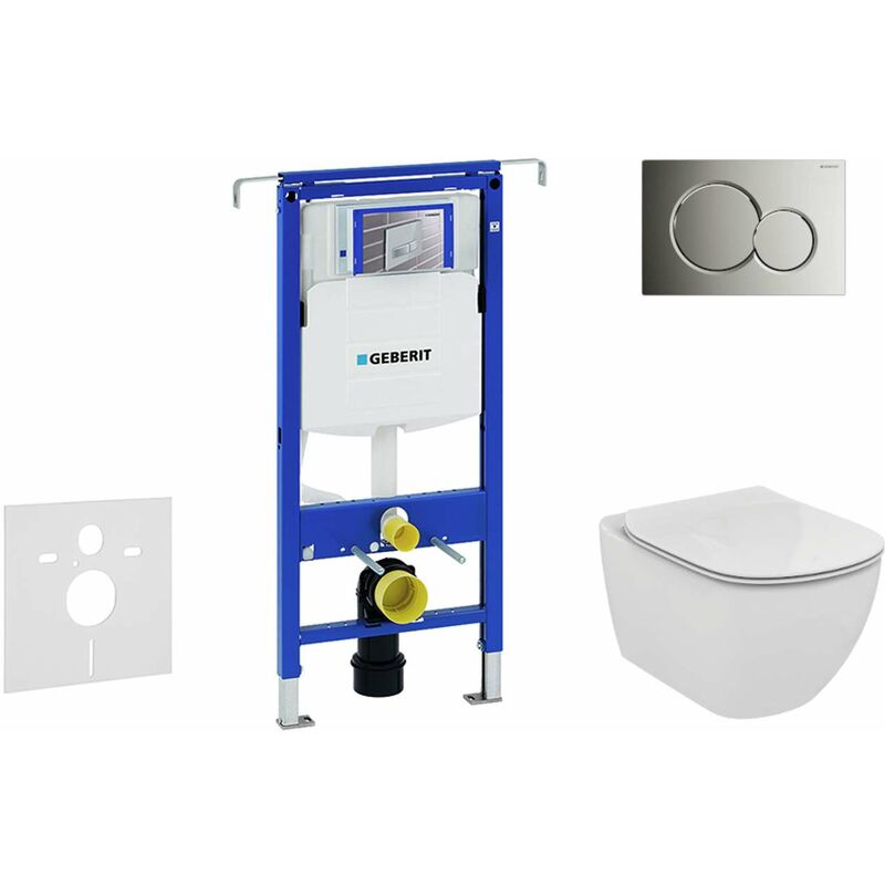 Duofix - Bâti-support pour wc suspendu avec plaque de déclenchement Sigma 01, chrome brillant + Ideal Standard Tesi – cuvette et abattant