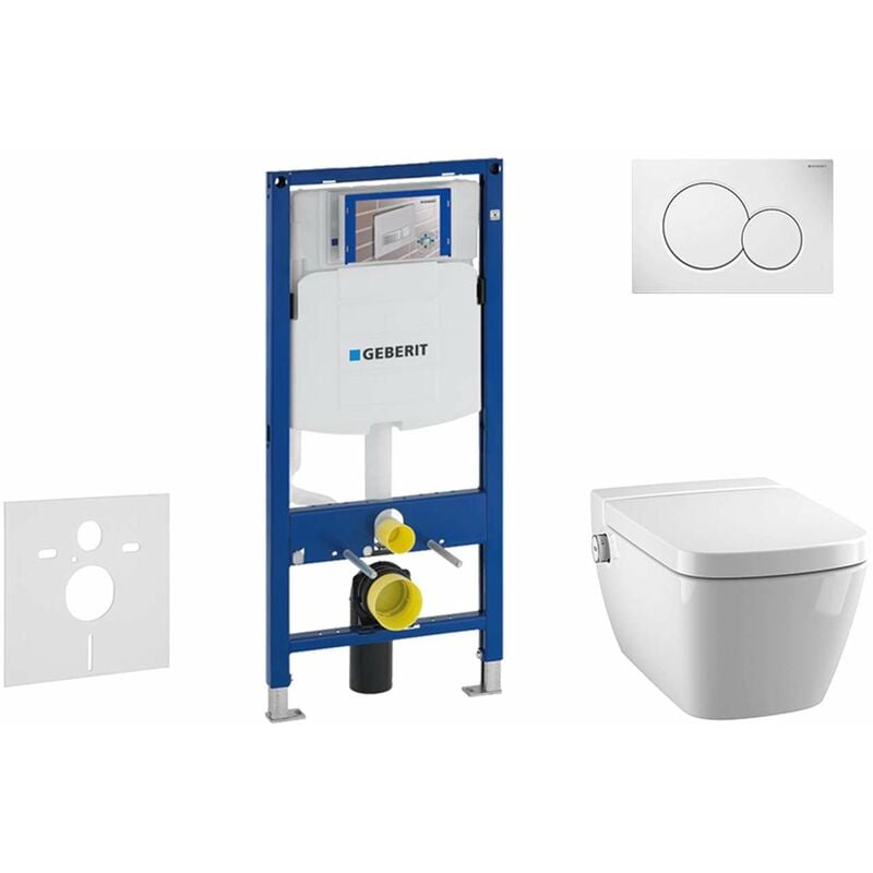 Duofix - Bâti-support pour wc suspendu avec plaque de déclenchement Sigma 01, chrome mat + Tece One – toilette japonaise et abattant, Rimless,