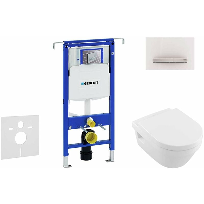 Geberit Duofix - Bâti-support pour WC suspendu avec plaque de déclenchement Sigma 50, blanc alpin + Villeroy Boch – cuvette et abattant, DirectFlush,