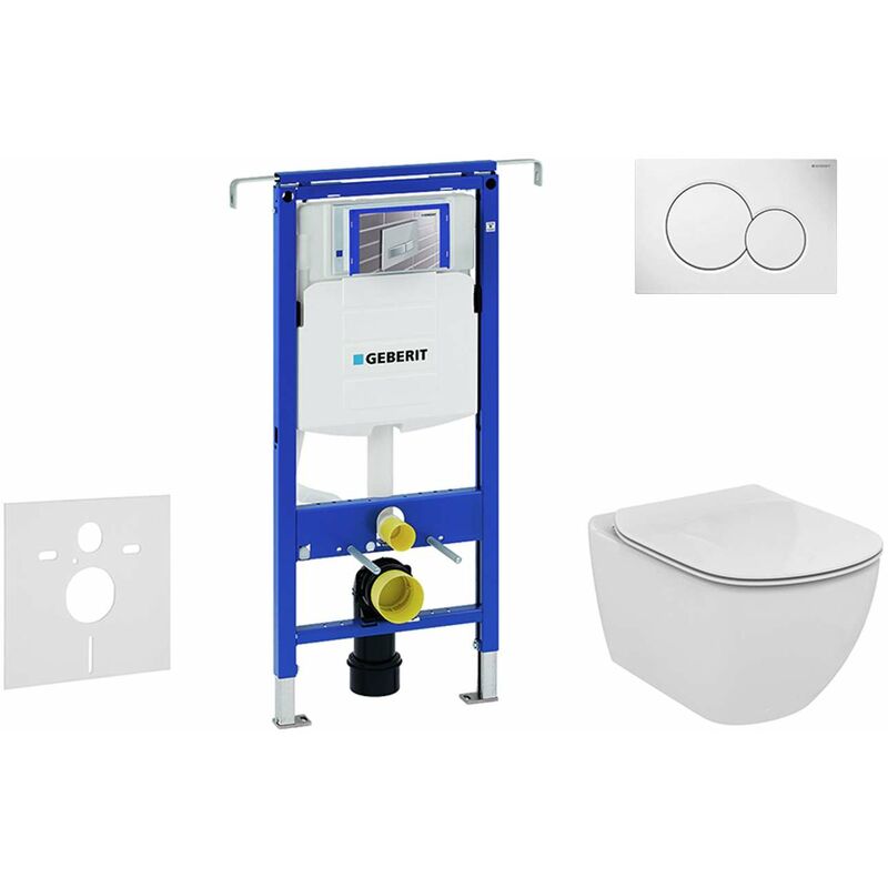 Duofix - Bâti-support pour wc suspendu avec plaque de déclenchement Sigma01, blanc alpin + Ideal Standard Tesi - cuvette et abattant, Aquablade,
