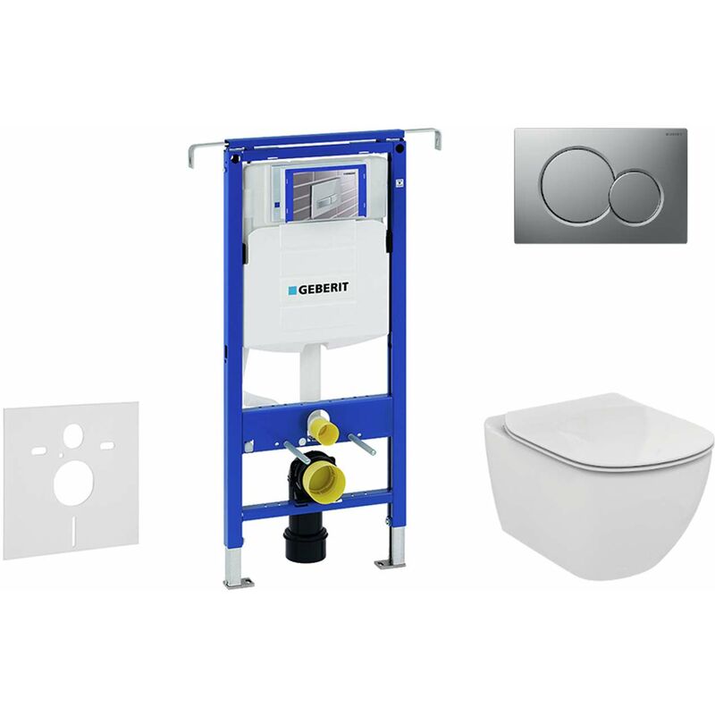 Duofix - Bâti-support pour wc suspendu avec plaque de déclenchement Sigma01, chrome mat + Ideal Standard Tesi - cuvette et abattant, Aquablade,