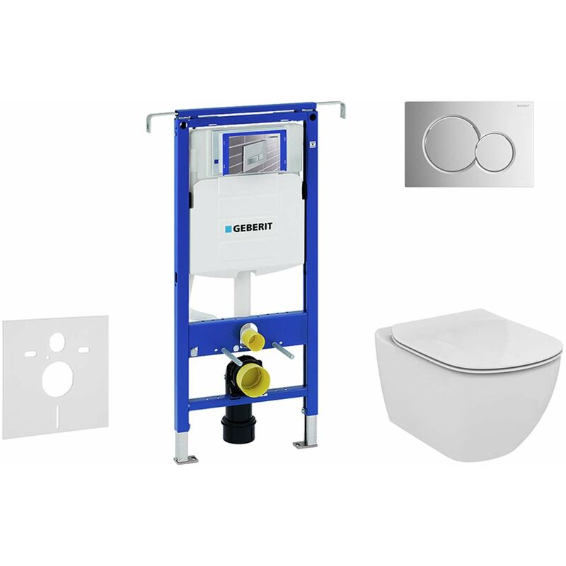 Duofix - Bâti-support pour wc suspendu avec plaque de déclenchement Sigma01, chrome poli + Ideal Standard Tesi - cuvette et abattant, Aquablade,