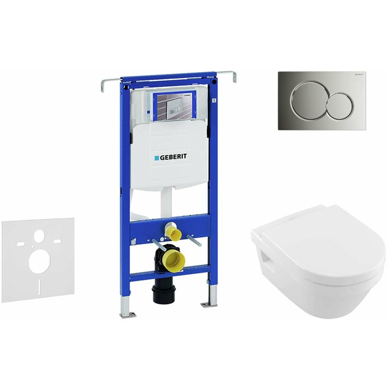 Duofix - Bâti-support pour wc suspendu avec plaque de déclenchement Sigma01, chrome poli + Villeroy Boch - cuvette et abattant, DirectFlush,