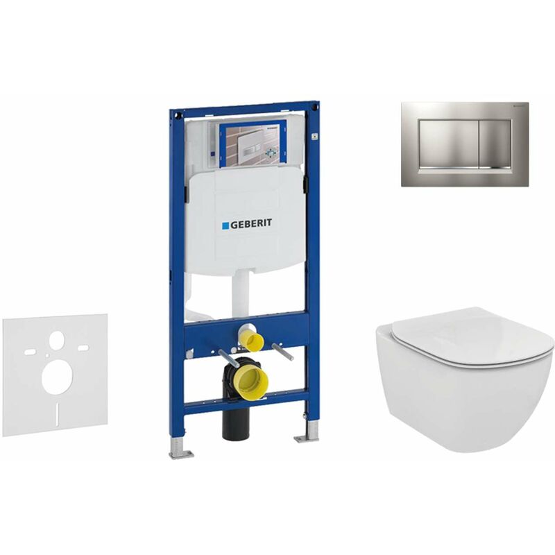 Duofix - Bâti-support pour wc suspendu avec plaque de déclenchement Sigma30, chrome mat/chrome + Ideal Standard Tesi – cuvette et abattant