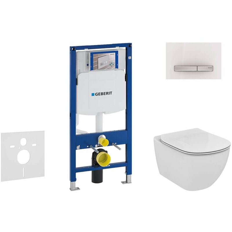 Geberit - Duofix - Bâti-support pour wc suspendu avec plaque de déclenchement Sigma50, blanc alpin+ Ideal Standard Tesi - cuvette et abattant,