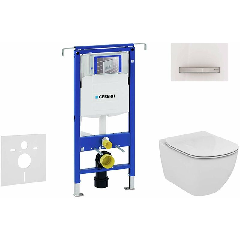 Duofix - Bâti-support pour wc suspendu avec plaque de déclenchement Sigma50, blanc alpin + Ideal Standard Tesi - cuvette et abattant, Aquablade,