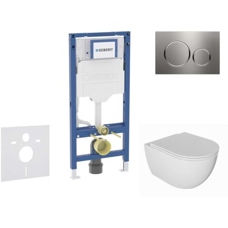 Geberit Duofix - Conjunto de instalación empotrada, inodoro Oudee y asiento softclose, pulsador Sigma20, acero inoxidable SANI11CA6101B