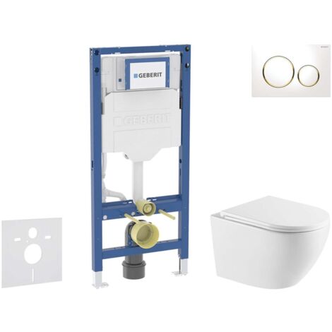 Geberit Duofix - Conjunto de instalación empotrada, inodoro Oudee y asiento softclose, pulsador Sigma20, blanco/dorado SANI11CA31121