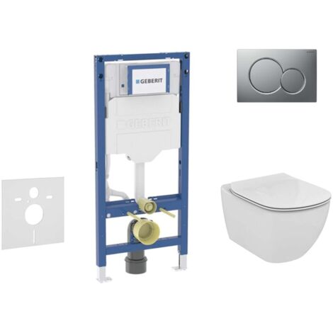 Geberit Duofix - Conjunto de módulo de instalación empotrada, inodoro Tesi y asiento, pulsador Sigma01, cromo mate SANI11CD2118
