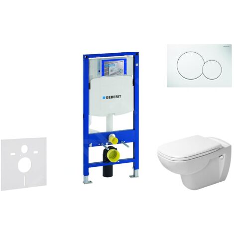 Geberit Duofix - Ensemble bâti-support, cuvette de toilette et siège D-Code, Rimless, SoftClose, plaque Sigma01, blanc alpin