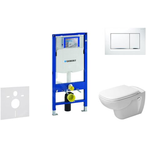 Geberit Duofix - Ensemble bâti-support, cuvette de toilette et siège D-Code, Rimless, SoftClose, plaque Sigma30, blanc/chrome