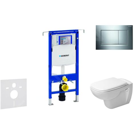 Geberit Duofix - Ensemble bâti-support, cuvette de toilette et siège D-Code, Rimless, SoftClose, plaque Sigma30, chrome