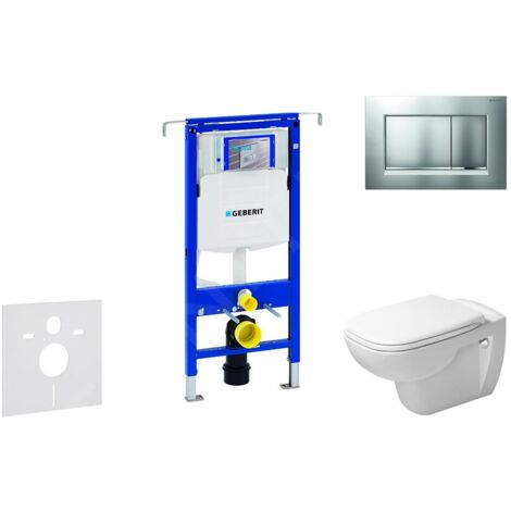 Geberit Duofix - Ensemble bâti-support, cuvette de toilette et siège D-Code, Rimless, SoftClose, plaque Sigma30, chrome mat /