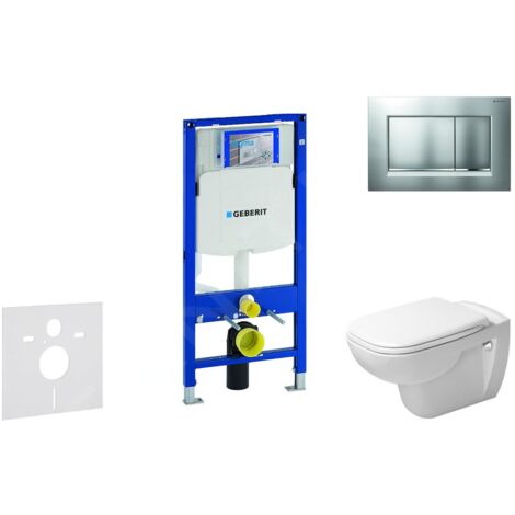 Geberit Duofix - Ensemble bâti-support, cuvette de toilette et siège D-Code, Rimless, SoftClose, plaque Sigma30, chrome mat /