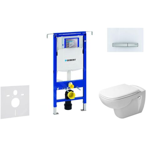 Geberit Duofix - Ensemble bâti-support, cuvette de toilette et siège D-Code, Rimless, SoftClose, plaque Sigma50, blanc alpin