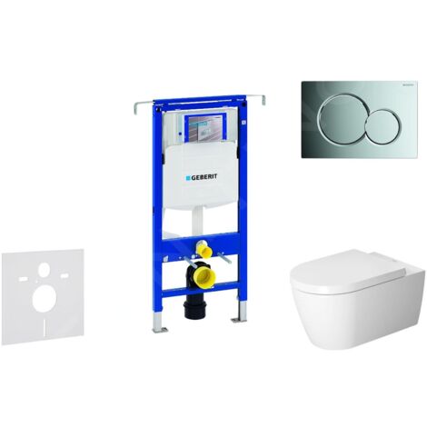 Geberit Duofix - Ensemble bâti-support, cuvette de toilette et siège ME by Starck, Rimless, SoftClose, plaque Sigma01, chrome