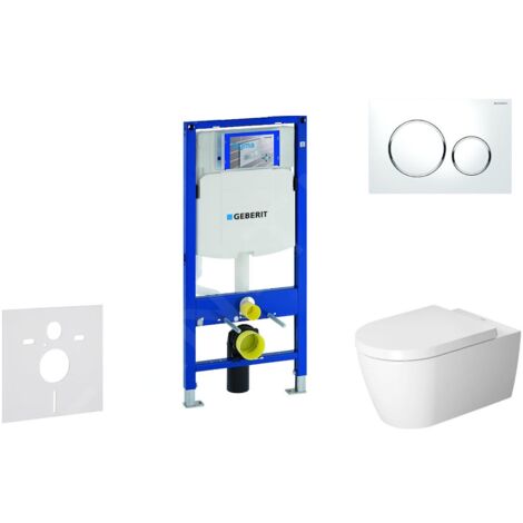 Geberit Duofix - Ensemble bâti-support, cuvette de toilette et siège ME by Starck, Rimless, SoftClose, plaque Sigma20,