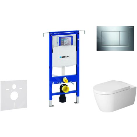 Geberit Duofix - Ensemble bâti-support, cuvette de toilette et siège ME by Starck, Rimless, SoftClose, plaque Sigma30, chrome