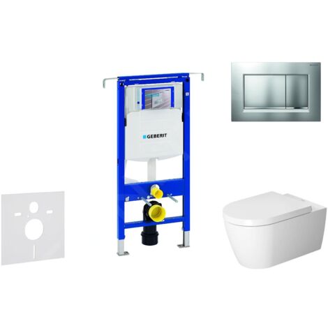Geberit Duofix - Ensemble bâti-support, cuvette de toilette et siège ME by Starck, Rimless, SoftClose, plaque Sigma30, chrome