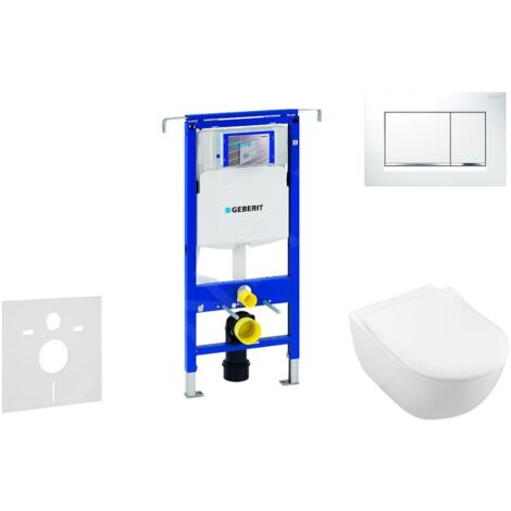 Geberit Duofix - Ensemble bâti-support, cuvette de toilette et siège Subway 2.0, DirectFlush, SoftClose, CeramicPlus et plaque
