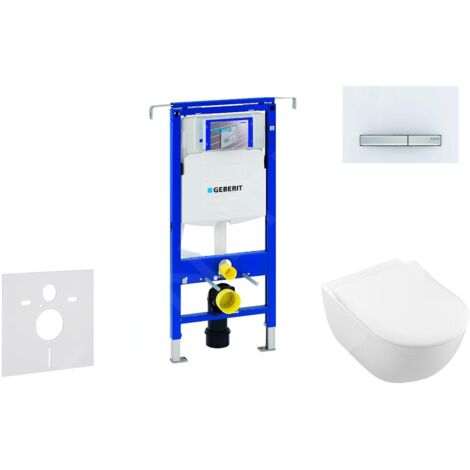 Geberit Duofix - Ensemble bâti-support, cuvette de toilette et siège Subway 2.0, DirectFlush, SoftClose, CeramicPlus et plaque