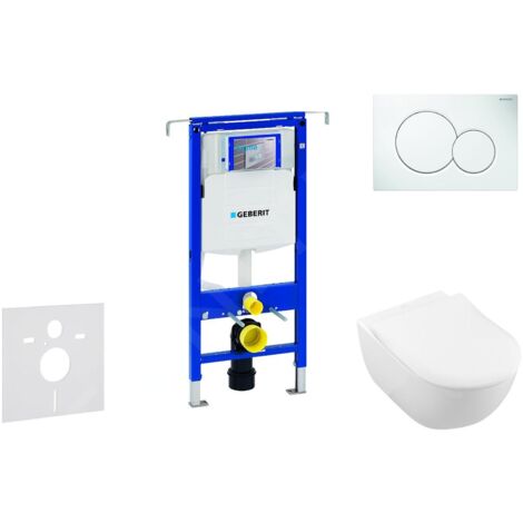 Geberit Duofix - Ensemble bâti-support, cuvette de toilette et siège Subway 2.0, DirectFlush, SoftClose, CeramicPlus et plaque