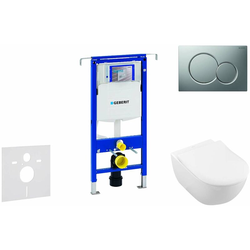 Geberit - Duofix - Ensemble bâti-support, cuvette de toilette et siège Subway 2.0, DirectFlush, SoftClose, CeramicPlus et plaque Sigma01, chrome mat