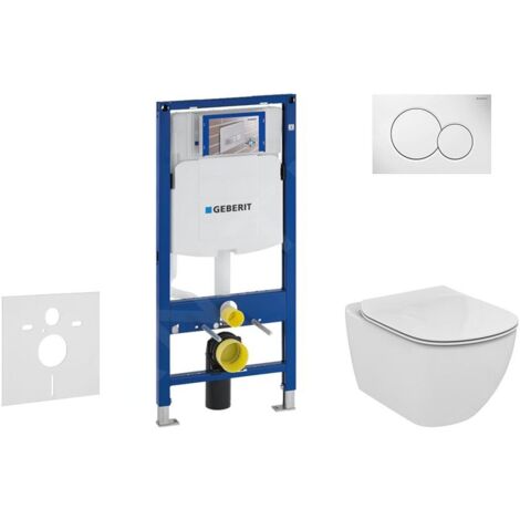 Geberit Duofix - Ensemble de bâti-support, cuvette et abattant Ideal Standard Tesi, plaque de déclenchement Sigma01, Aquablade,