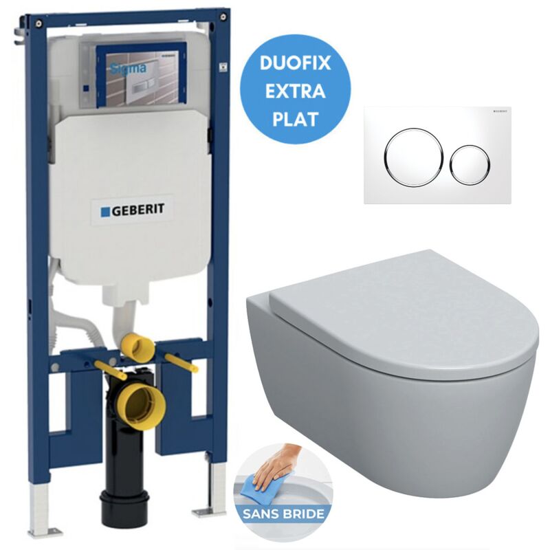 Geberit - Duofix extra-flat wc frame pack + iCon rimless wc + softclose seat + White plate (SLIM-iCon-C)