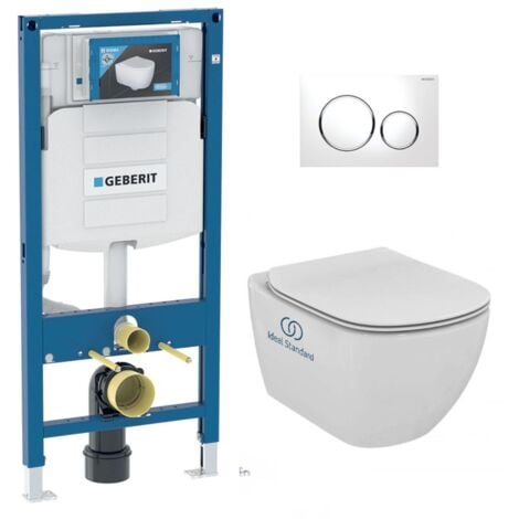Geberit Duofix Frame + Ideal Standard Tesi Aquablade Bowl + Sigma20 White Chrome Flush Plate (GEBAQUA-C)