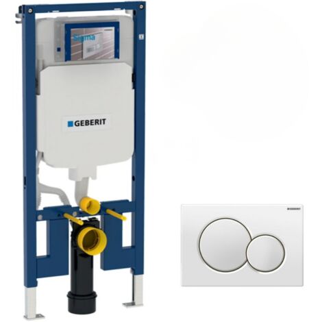 Geberit Duofix Pack Bâti-support extra-plat 114 cm UP720, gain de place + Plaque double touche SIGMA 01 blanche (111.796.00.1-B)