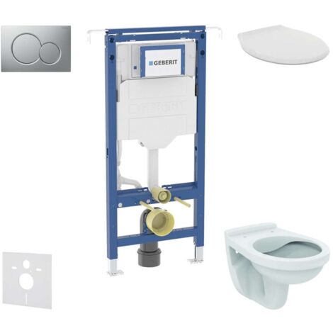 Geberit Duofix - Set bâti-support, cuvette Alpha avec abattant, plaque de déclenchement Sigma01, chrome mat SANI11CD2103