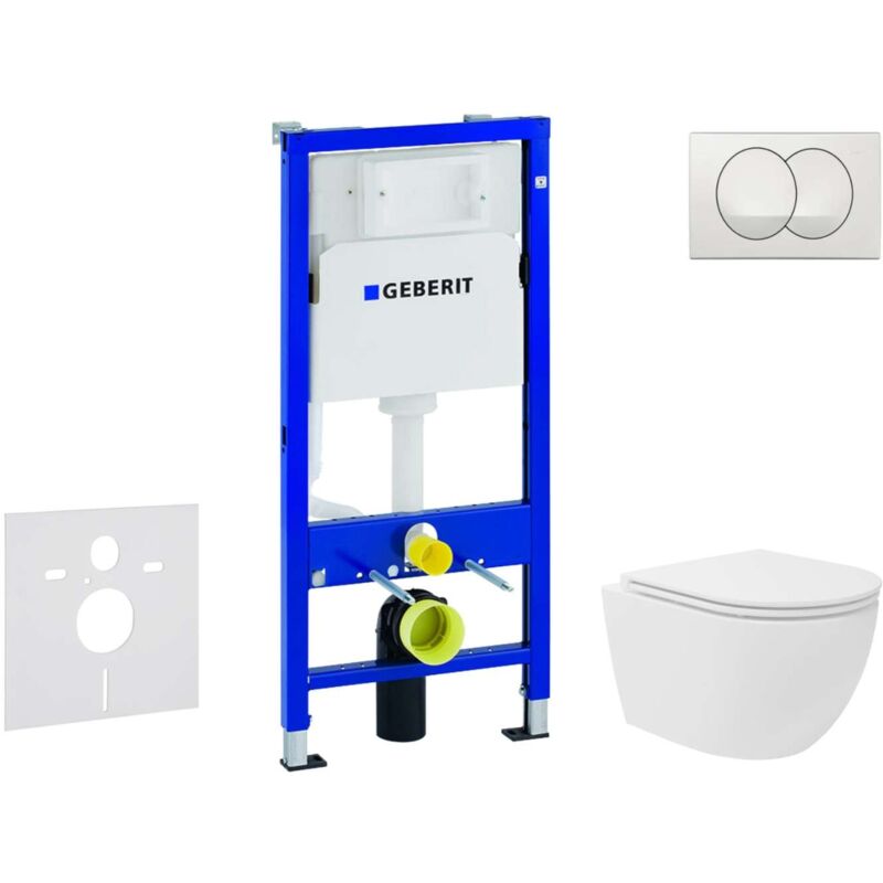 Geberit Duofix - Set bâti-support, cuvette compacte Oudee Vortex abattant SoftClose, plaque de déclenchement Delta, blanc SANI11CA3169