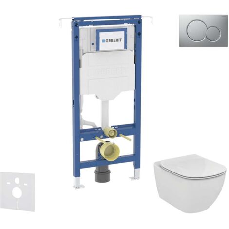 Geberit Duofix - Set bâti-support, cuvette et abattant Ideal Standard Tesi, plaque de déclenchement Sigma01, Aquablade, SoftClose, chrome mat SANI11CD2111