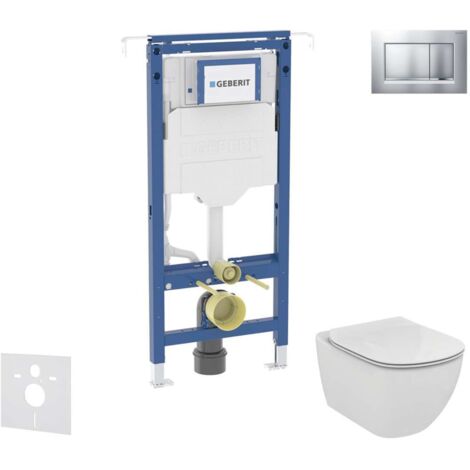 Geberit Duofix - Set bâti-support, cuvette et abattant Ideal Standard Tesi, plaque de déclenchement Sigma20, Aquablade, SoftClose, chrome mat/chrome SANI11CD2112