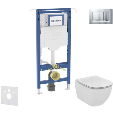 Geberit Duofix - Set bâti-support, cuvette et abattant Ideal Standard Tesi, plaque de déclenchement Sigma20, chrome mat/chrome SANI11CD2108