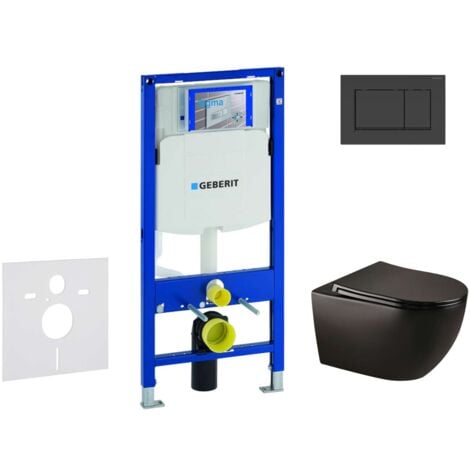 Geberit Duofix - Set bâti-support, cuvette Gaia et abattant softclose et plaque de déclenchement Sigma30, noir mat/noir SANI11CA5502