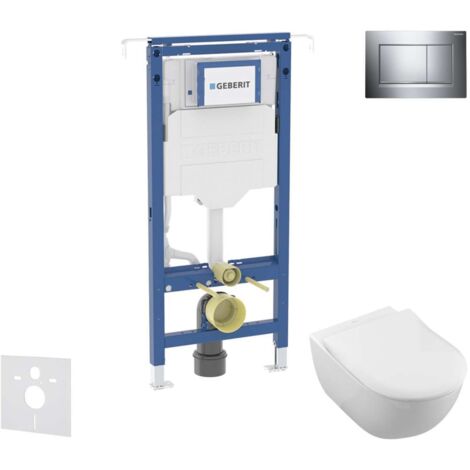 Geberit Duofix - Set bâti-support, cuvette Tesi et abattant Villeroy Boch, plaque de déclenchement Sigma20, DirectFlush, SoftClose, CeramicPlus, chrome brillant/chrome mat SANI11CK1102