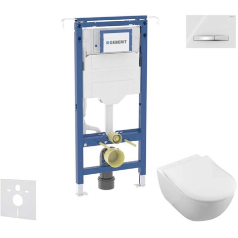 Geberit Duofix - Set bâti-support, cuvette Tesi et abattant Villeroy Boch, plaque de déclenchement Sigma50, DirectFlush, SoftClose, CeramicPlus, blanc alpin SANI11CK3117