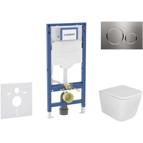 Geberit Duofix - Set con modulo di installazione, vaso WC Arkas I e copriwater softclose, placca di comando Sigma20, acciaio inox SANI11CA6105B