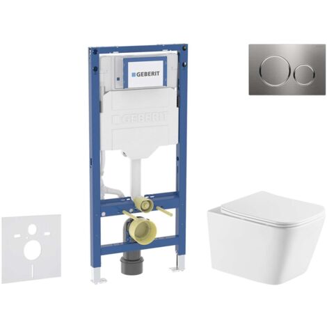 Geberit Duofix - Set con modulo di installazione, vaso WC Arkas I e copriwater softclose, placca di comando Sigma20, acciaio inox SANI11CA6174