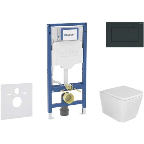 Geberit Duofix - Set con modulo di installazione, vaso WC Arkas I e copriwater softclose, placca di comando Sigma30, nero lucido/opaco SANI11CA5125B