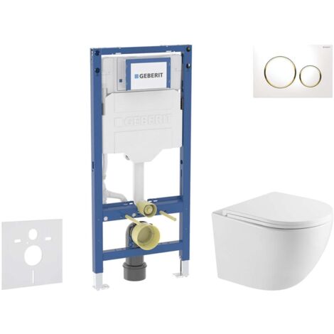 Geberit Duofix - Set con modulo di installazione, vaso WC Oudee e copriwater softclose, placca di comando Sigma20, bianco/color oro SANI11CA3199