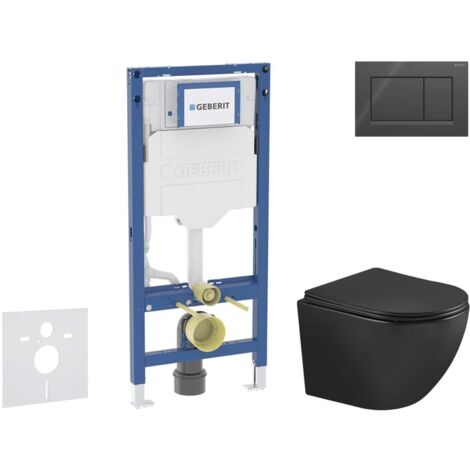 Geberit Duofix - Set con modulo di installazione, vaso WC Oudee e copriwater softclose, placca di comando Sigma20, nero lucido/opaco SANI11CA5505