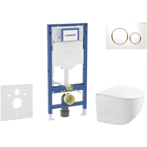 Geberit Duofix - Set de bâti-support, cuvette compacte Gaia et abattant softclose, plaque de déclenchement Sigma20, blanc/doré SANI11CA3147B