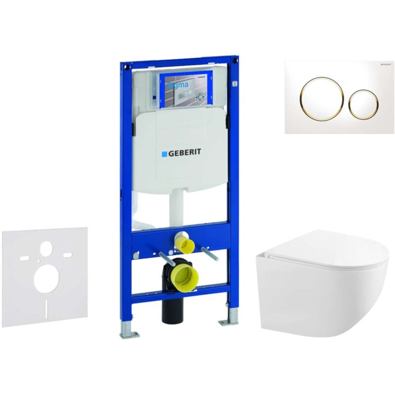 Duofix - Set de bâti-support, cuvette compacte Gaia et abattant softclose, plaque de déclenchement Sigma20, blanc/doré SANI11CA3147 - Geberit