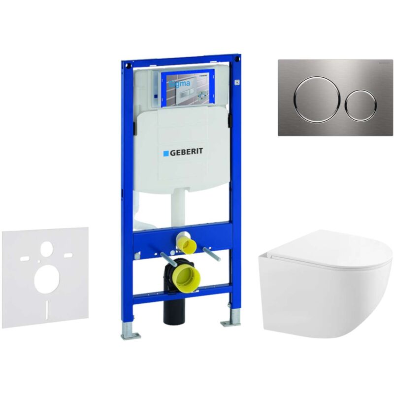 Duofix - Set de bâti-support, cuvette compacte Gaia et abattant softclose, plaque de déclenchement Sigma20, inox SANI11CA6104 - Geberit