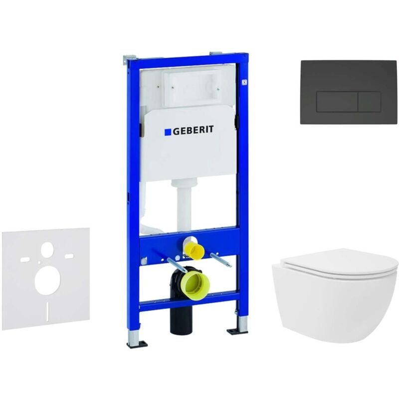 Duofix - Set de bâti-support, cuvette compacte Oudee Vortex et abattant softclose, plaque de déclenchement Delta50, noir mat SANI11CA5143 - Geberit