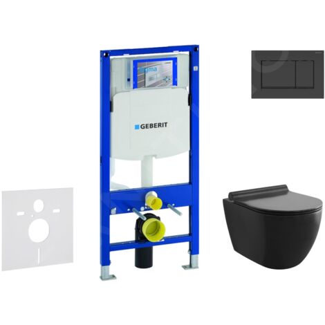 Geberit Duofix - Set de bâti-support, cuvette Gaia et abattant softclose et plaque de déclenchement Sigma30, noir mat/noir