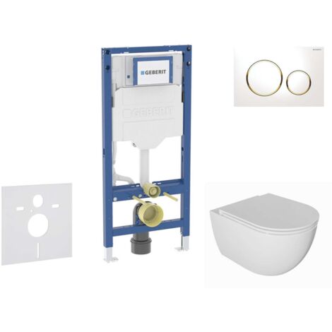 Geberit Duofix - Set de bâti-support, cuvette Oudee et abattant softclose, plaque de déclenchement Sigma20, blanc/doré SANI11CA3133B